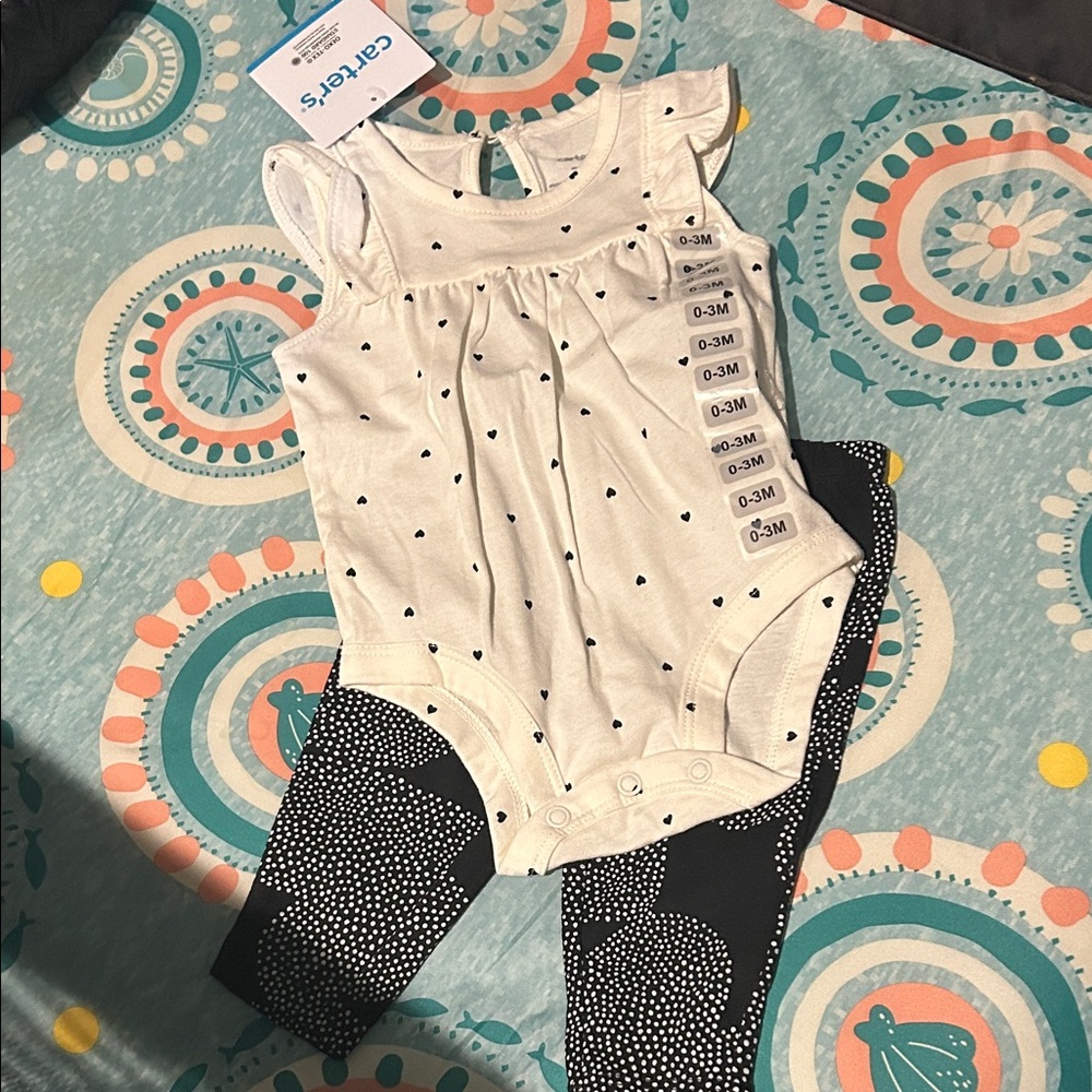 Carter's White and Black Heart Print Baby Dress
